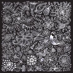 Drawn with chalk on blackboard flowers and bird N2