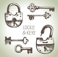 Hand drawn locks and keys set N2