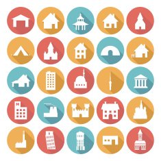 Colorful Flat Icon Designs - Buildings