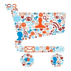 Social media icons set in shopping cart shape N2