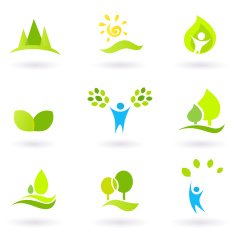 Tree leaves and ecology vector icon set (blue & green)