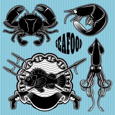 set of templates for emblems to topic seafood