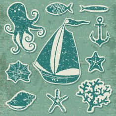 Silhouette Sea - Hand drawn set of sea symbols N6