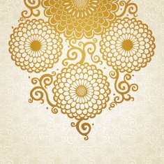 Golden pattern with large flowers and curls