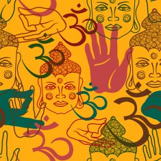 Seamless pattern of buddism attributes