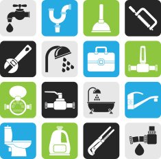 Silhouette plumbing objects and tools icons N2