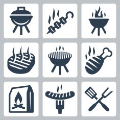 Grill and barbeque related vector icons set N2
