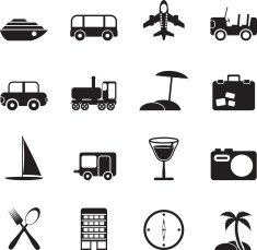 Silhouette Travel transportation tourism and holiday icons