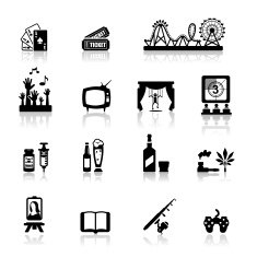 Set of black fun and entertainment icons