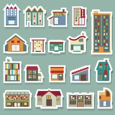 Sticker illustrations of building icons N2