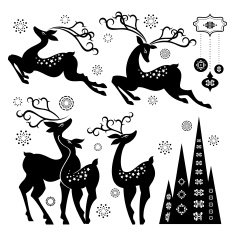 Set of Holiday Reindeer (Black & White)