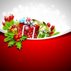 Holiday illustration on a Christmas theme with gift boxes