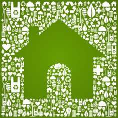 Green house over eco icons background