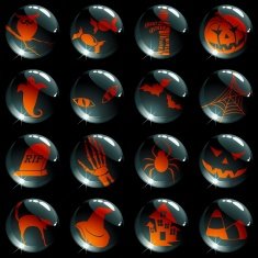 set of 16 black halloween buttons