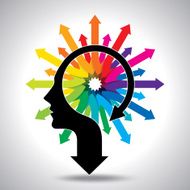 Thoughts and options head with arrows N7
