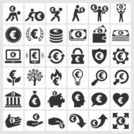 Euro Finance &amp; Money black and white vector icon set