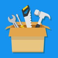 Vector Carton Box with Working Tools Icon