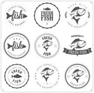 Set of made with fish stamps labels and badges