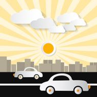 Paper Abstract Retro City Illustration with Cars