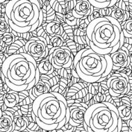 Floral seamless pattern with roses in black and white