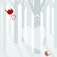 Christmas birds Cardinals in love winter snowed landscape