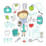 Vector health icons illustration with woman doctor N2