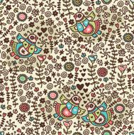 Seamless pattern with romantic birds in folk style N2