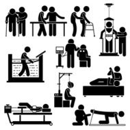 Physio Physiotherapy and Rehabilitation Treatment Stick Figure Pictogram Icons