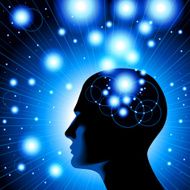 human head and a flash of light