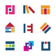 Creative building construction site architecture design logo connection icon set
