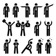 Businessman Business Man Happy Action Poses Stick Figure Pictogram Icon