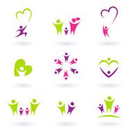 Family relationship people icon collection - green pink purple N2