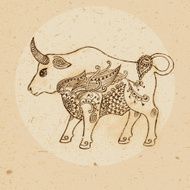 Bull with elements of the ornament in ethnic style Zodiac