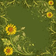 flowers ornament on green grunge background (camomiles) N2