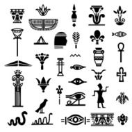 Egyptian icon set black silhouettes hieroglyphs