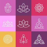 Vector yoga icons and round line signs N2