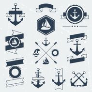 Collection of nautical symbols icons badges and elements