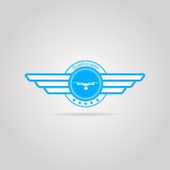 Blue vector sign of quadrocopter with wings