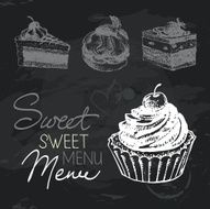 Sweet cakes hand drawn chalkboard design set N2