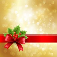 Christmas greeting with bow and holly