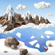 Winter landscape in origami style