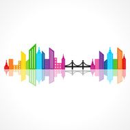 Abstract colorful building design with bridge