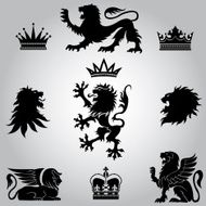Set of lion and crown heraldry