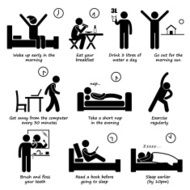 Healthy Lifestyles Daily Routine Tips Stick Figure Pictogram Icons