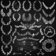 Vector Collection of Chalkboard Christmas Holiday Themed Laurels and Wreaths