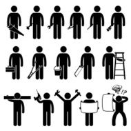 Handyman Worker using DIY work tools Stick Figure Pictogram Icons N2