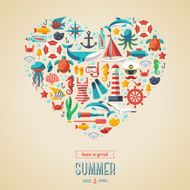 Summer concept Flat icons arrange in the form of heart