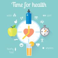 Healthy lifestyle llustration and info graphic Food water sport N2
