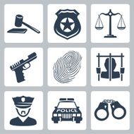 Vector isolated criminal police icons set