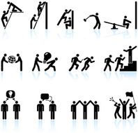Leadership and Teamwork black & white vector icon set